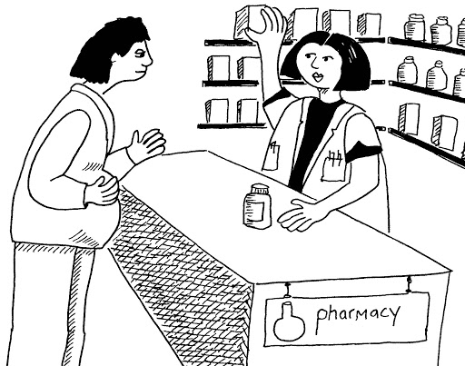 Online coloring book: Coloring book pharmacist selling drugs